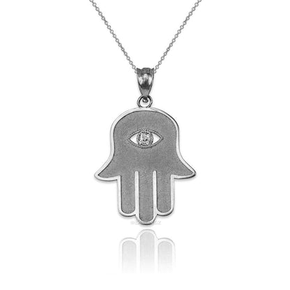 Sterling Silver Hamsa Clear CZ Evil Eye Pendant Necklace Karma Blingz