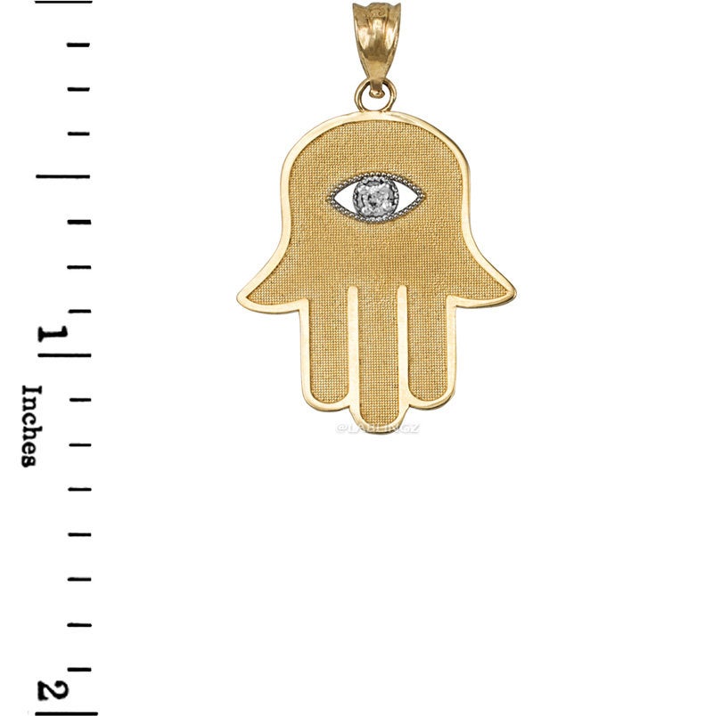 Gold Hamsa Clear CZ Evil Eye Pendant Necklace (10k, 14k, yellow, white, rose gold) Karma Blingz