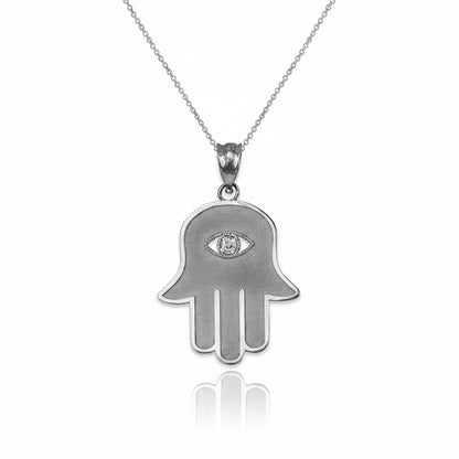 Gold Hamsa Clear CZ Evil Eye Pendant Necklace (10k, 14k, yellow, white, rose gold) Karma Blingz