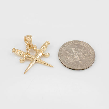 Gold Crossing Dagger Knives Charm Necklace (10k, 14k, white, yellow, rose gold) Karma Blingz