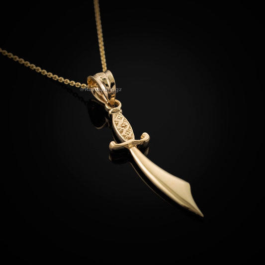 Gold Scimitar Sword Pendant Necklace (10k, 14k, yellow, white, rose gold) Karma Blingz