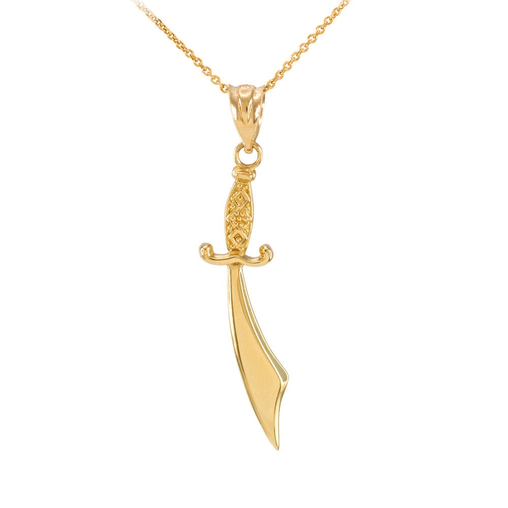 Gold Scimitar Sword Pendant Necklace (10k, 14k, yellow, white, rose gold) Karma Blingz