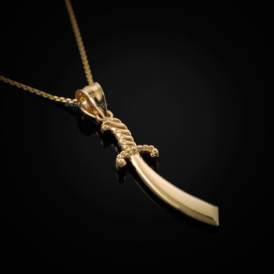 Gold Islamic Scimitar Sword Pendant Necklace (10k, 14k, yellow, white, rose gold) Karma Blingz