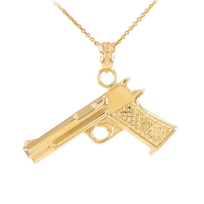 Solid Gold Pistol Gun Pendant Necklace (10k, 14k, yellow, white, rose gold) Karma Blingz