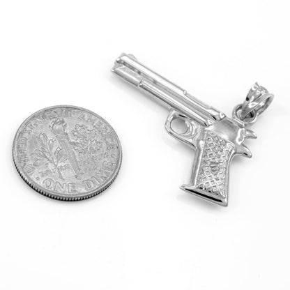 Solid Gold Pistol Gun Pendant Necklace (10k, 14k, yellow, white, rose gold) Karma Blingz