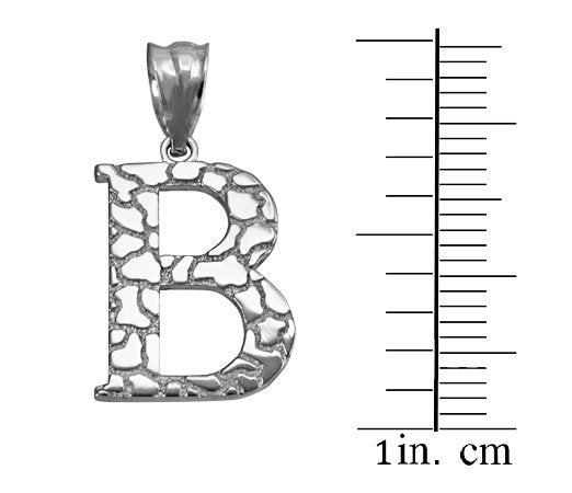 Sterling Silver Nugget Alphabet Initial Letter "B" Pendant Necklace Karma Blingz