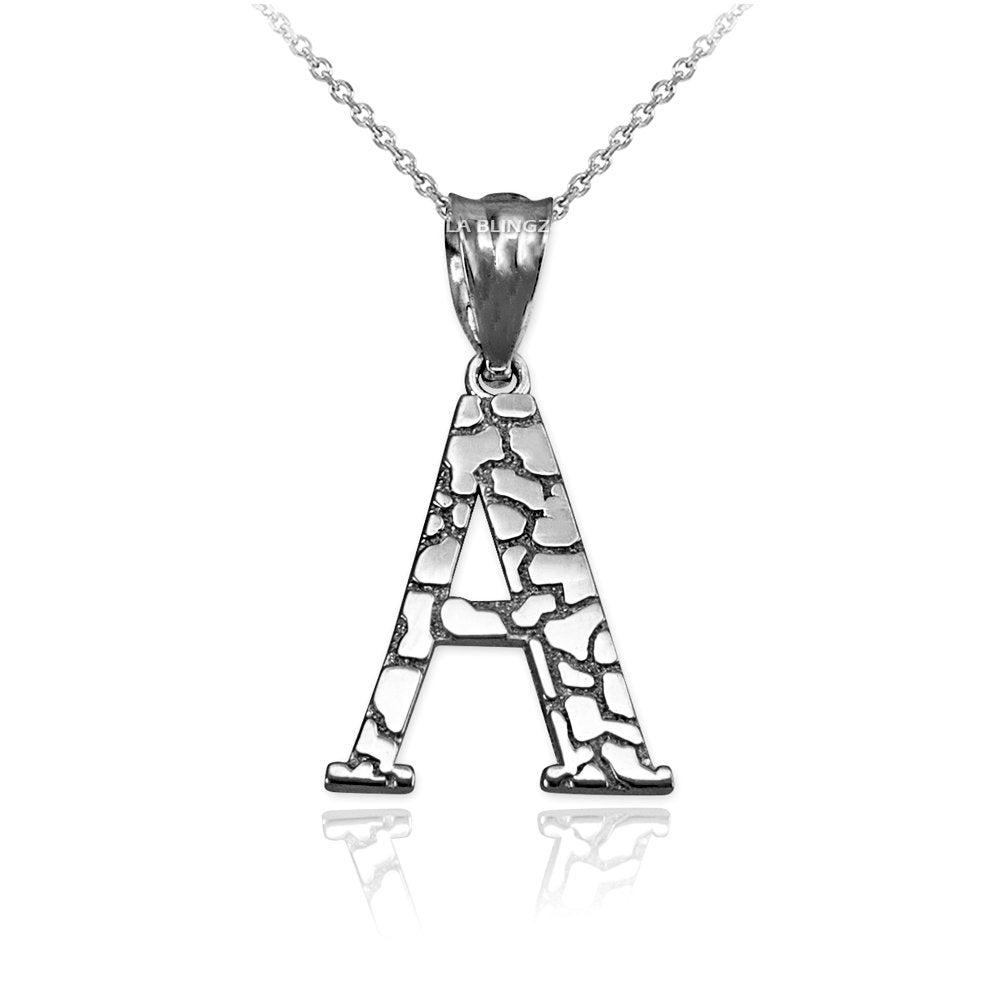 Sterling Silver Nugget Alphabet Initial Letter "A" Pendant Necklace Karma Blingz