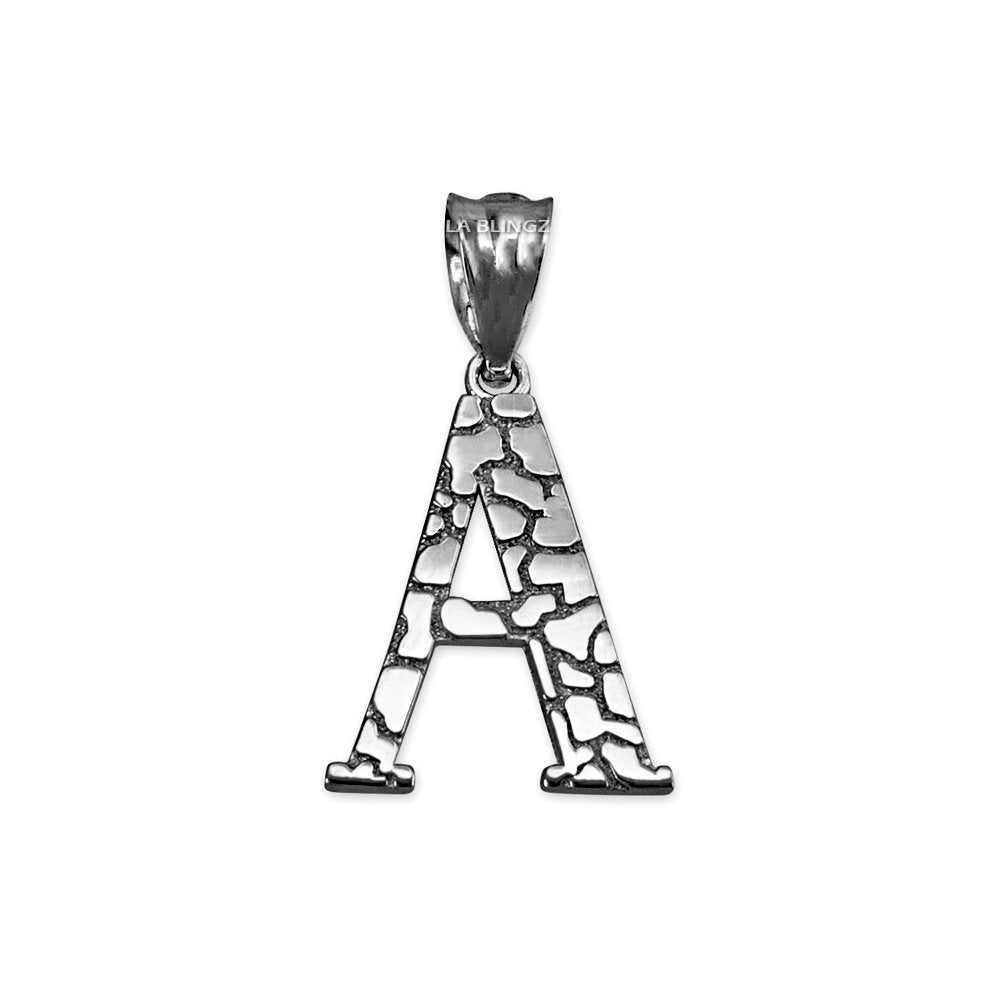 Sterling Silver Nugget Alphabet Initial Letter "A" Pendant Necklace Karma Blingz