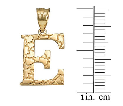 Gold Nugget Alphabet Initial Letter "E" Pendant Necklace (yellow, white, rose gold) Karma Blingz