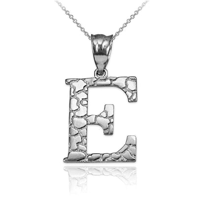 Gold Nugget Alphabet Initial Letter "E" Pendant Necklace (yellow, white, rose gold) Karma Blingz