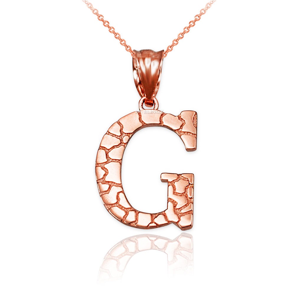 Gold Nugget Alphabet Initial Letter "G" Pendant Necklace (yellow, white, rose gold) Karma Blingz