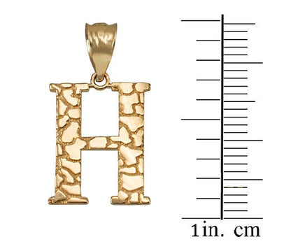 Gold Nugget Alphabet Initial Letter "H" Pendant Necklace (yellow, white, rose gold) Karma Blingz