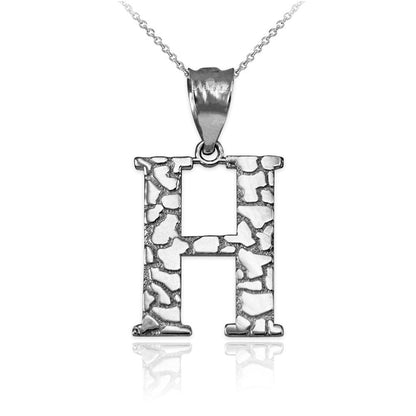 Gold Nugget Alphabet Initial Letter "H" Pendant Necklace (yellow, white, rose gold) Karma Blingz