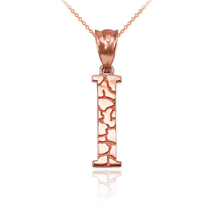 Gold Nugget Alphabet Initial Letter "I" Pendant Necklace (yellow, white, rose gold) Karma Blingz