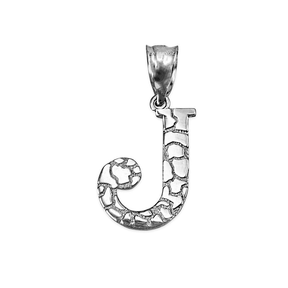 Gold Nugget Alphabet Initial Letter "J" Pendant Necklace (yellow, white, rose gold) Karma Blingz