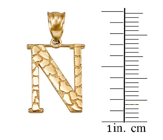 Gold Nugget Alphabet Initial Letter "N" Pendant Necklace (yellow, white, rose gold) Karma Blingz