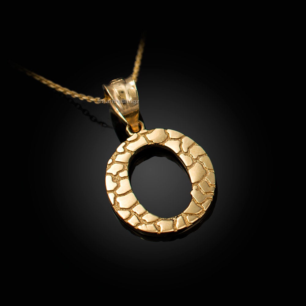 Gold Nugget Alphabet Initial Letter "O" Pendant Necklace (yellow, white, rose gold) Karma Blingz