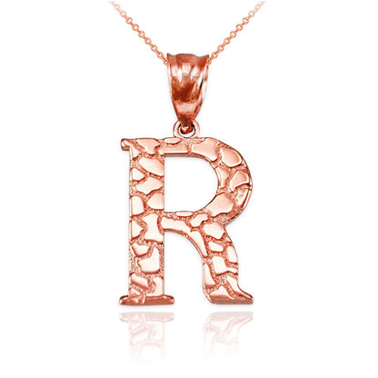 Gold Nugget Alphabet Initial Letter "R" Pendant Necklace (yellow, white, rose gold) Karma Blingz