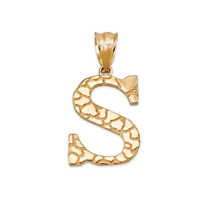 Gold Nugget Alphabet Initial Letter "S" Pendant Necklace (yellow, white, rose gold) Karma Blingz