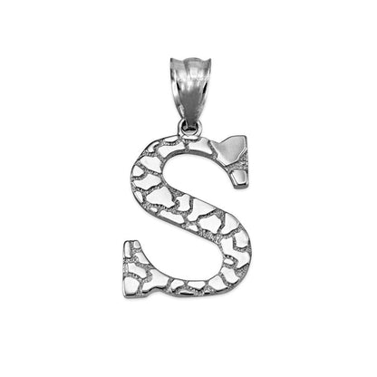 Gold Nugget Alphabet Initial Letter "S" Pendant Necklace (yellow, white, rose gold) Karma Blingz