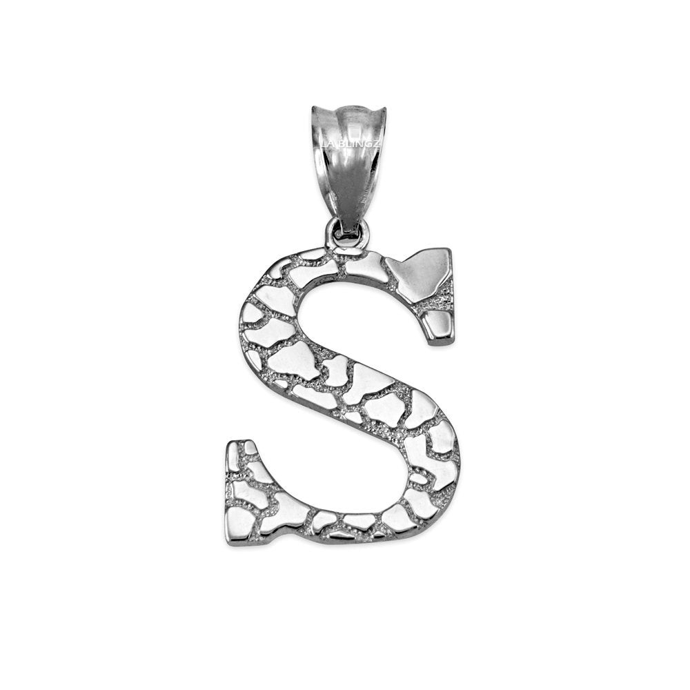 Sterling Silver Nugget Alphabet Initial Letter "S" Pendant Necklace Karma Blingz