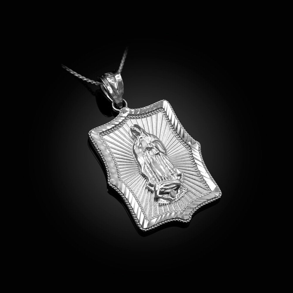 Our Lady of Guadalupe White Gold DC Pendant Necklace (10k, 14k) Karma Blingz