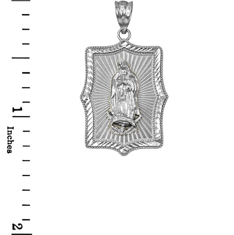 Our Lady of Guadalupe White Gold DC Pendant Necklace (10k, 14k) Karma Blingz