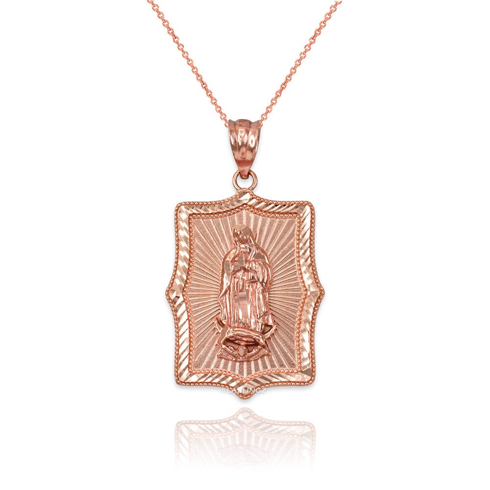 Our Lady of Guadalupe Rose Gold DC Pendant Necklace (10k, 14k) Karma Blingz