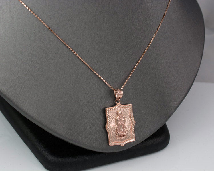 Our Lady of Guadalupe Rose Gold DC Pendant Necklace (10k, 14k) Karma Blingz