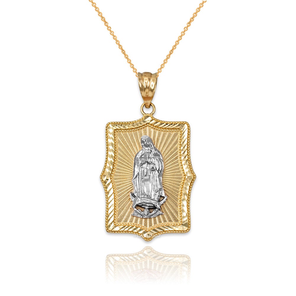 Two-Tone Yellow & White Gold Guadalupe DC Pendant Necklace (10k, 14k) Karma Blingz