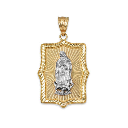 Two-Tone Yellow & White Gold Guadalupe DC Pendant Necklace (10k, 14k) Karma Blingz