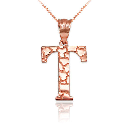 Gold Nugget Alphabet Initial Letter "T" Pendant Necklace (yellow, white, rose gold) Karma Blingz
