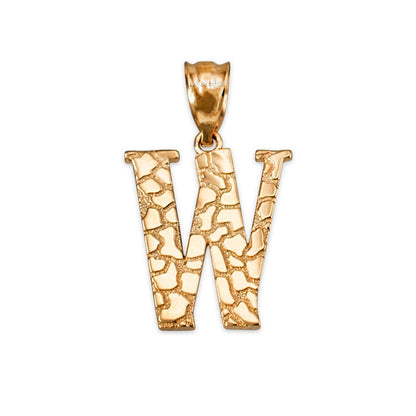 Gold Nugget Alphabet Initial Letter "W" Pendant Necklace (yellow, white, rose gold) Karma Blingz