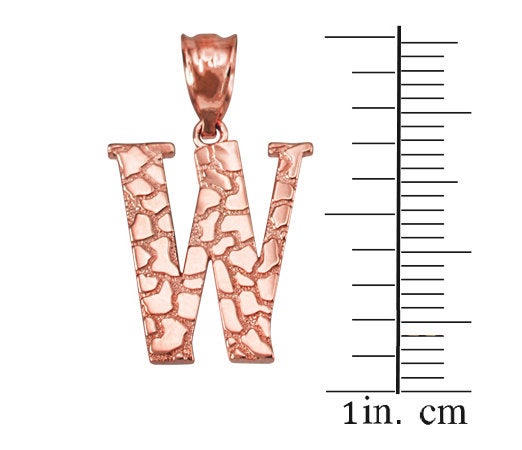 Gold Nugget Alphabet Initial Letter "W" Pendant Necklace (yellow, white, rose gold) Karma Blingz