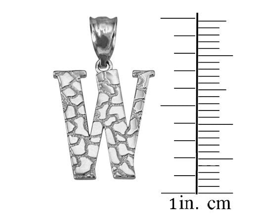 Sterling Silver Nugget Alphabet Initial Letter "W" Pendant Necklace Karma Blingz