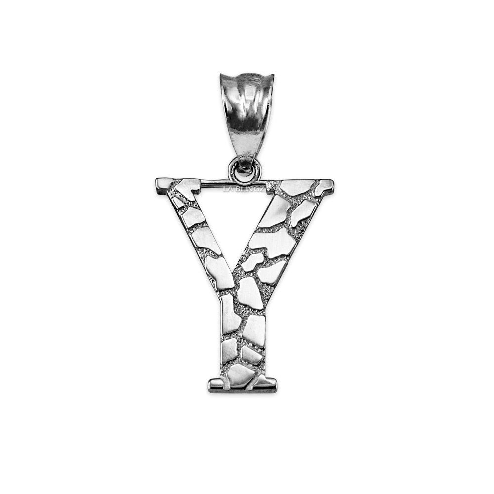 Sterling Silver Nugget Alphabet Initial Letter "Y" Pendant Necklace Karma Blingz