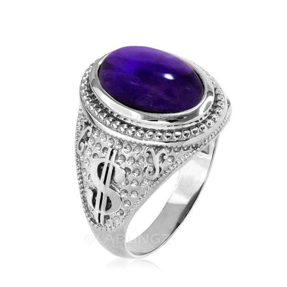Sterling Silver Cash Money Dollar Sign Purple Amethyst Gemstone Ring Karma Blingz