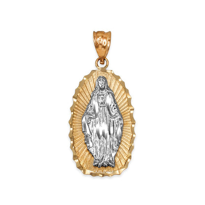 Two-Tone Yellow & White Gold Guadalupe DC Pendant Necklace (10k, 14k) Karma Blingz