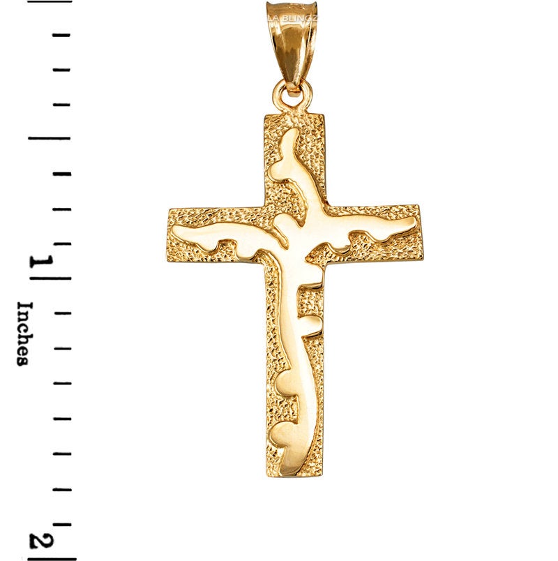 Gold Flaming Cross Pendant (10k, 14k, yellow, white, rose gold) Karma Blingz
