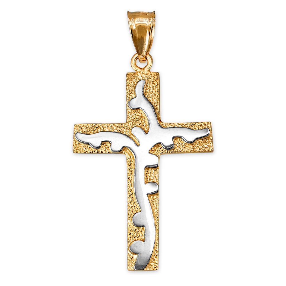 Gold Flaming Cross Pendant (10k, 14k, yellow, white, rose gold) Karma Blingz