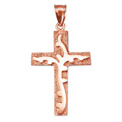 Gold Flaming Cross Pendant (10k, 14k, yellow, white, rose gold) Karma Blingz