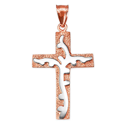 Gold Flaming Cross Pendant (10k, 14k, yellow, white, rose gold) Karma Blingz