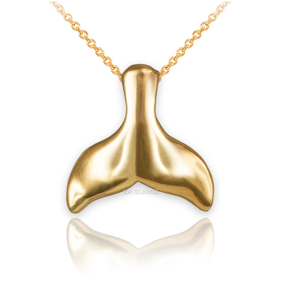 Polished Gold Whale Tail Charm Necklace (10K, 14K, yellow, white, rose gold) Karma Blingz
