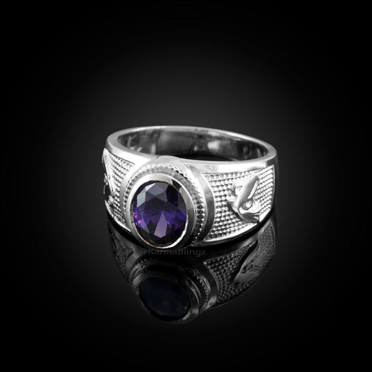 Sterling Silver Aquarius Zodiac Sign February Birthstone Purple CZ Ring Karma Blingz