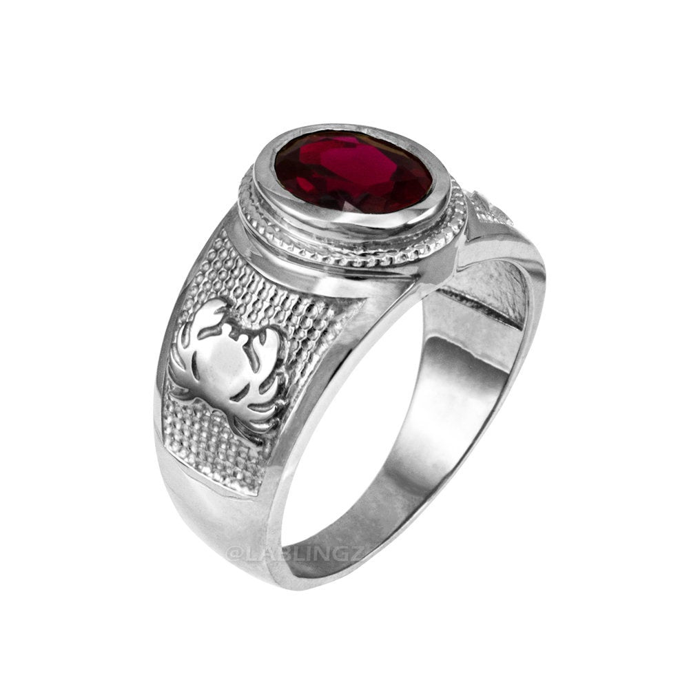 Sterling Silver Cancer Zodiac Sign July Birthstone Red CZ Ring Karma Blingz