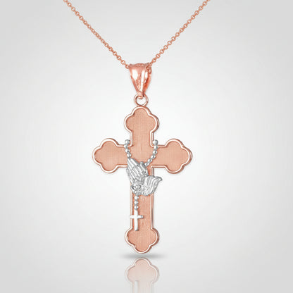 Gold Rosary Cross Prayer Pendant Necklace  (10k, 14k, yellow, white, rose gold, two-tone gold) Karma Blingz