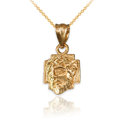 Gold Tiny Jesus Face Cross DC Charm Necklace (10K, 14K, yellow, white, rose gold) Karma Blingz