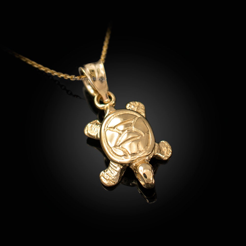 Gold Hawaiian Honu Sea Turtle Charm Necklace (10K, 14K, yellow, white, rose gold) Karma Blingz