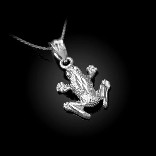 Sterling Silver Textured DC Frog Charm Necklace Karma Blingz
