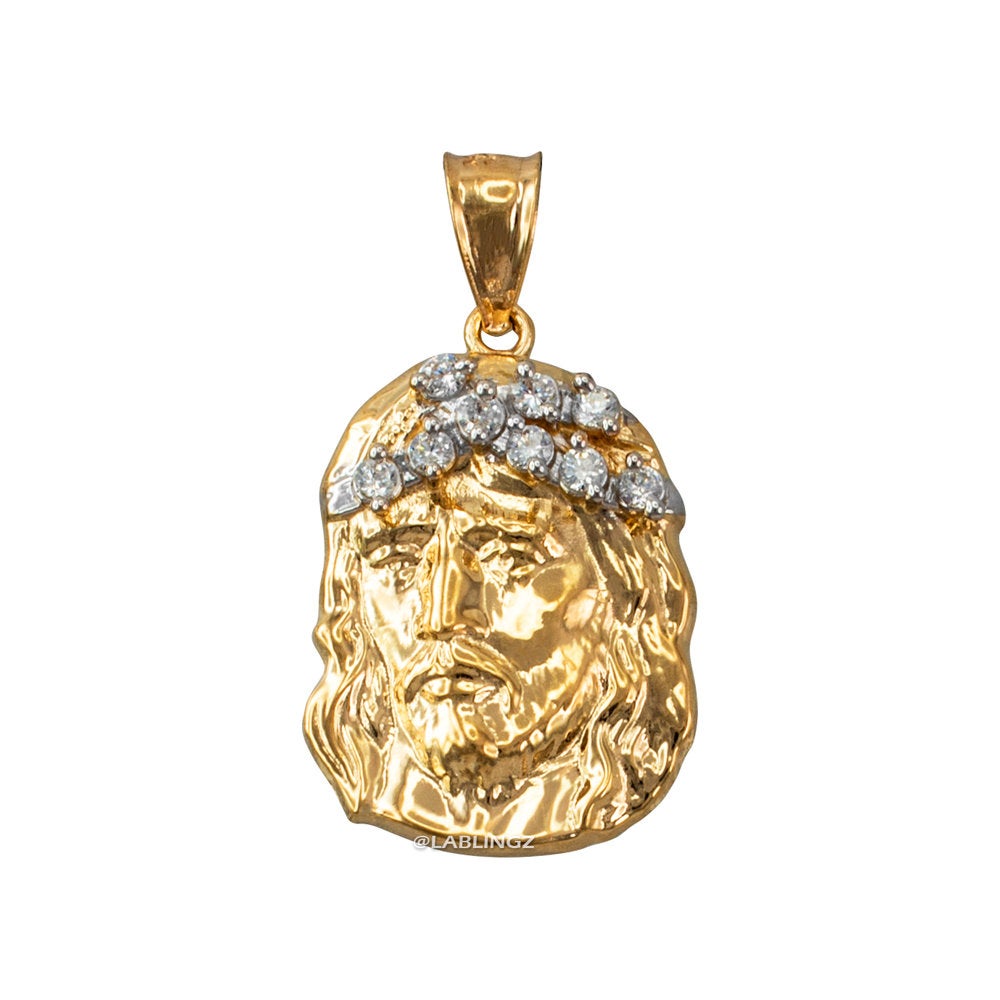 Gold Jesus Face CZ Pendant (small, large, 10k, 14k, yellow, white, rose gold) Karma Blingz